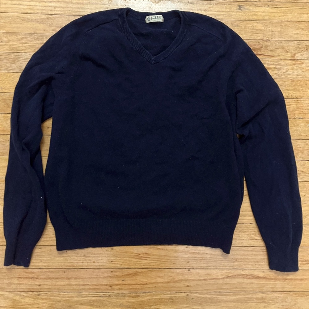 J. Crew Medium V-neck cotton-cashmere navy blue